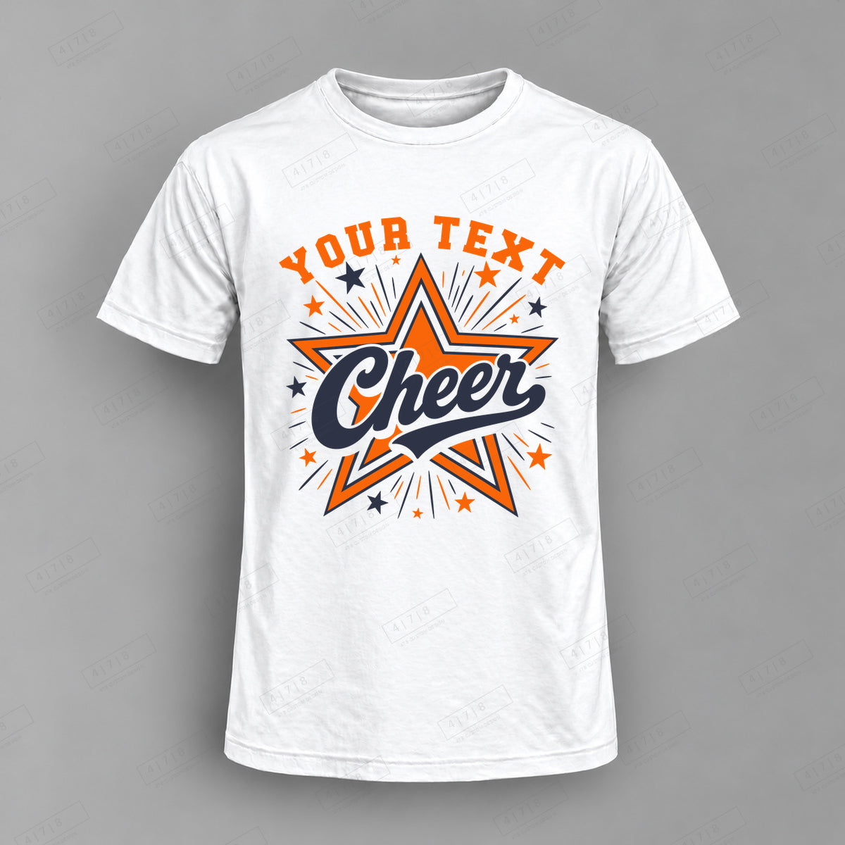 Custom Cheer Design 9-001 Top white shirt mockup with 478 Custom Design watermark