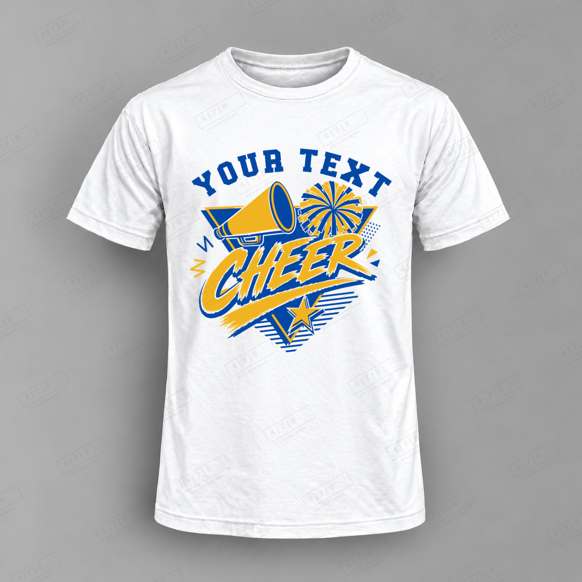 Custom Cheer Design 9-003 Top white shirt mockup with 478 Custom Design watermark