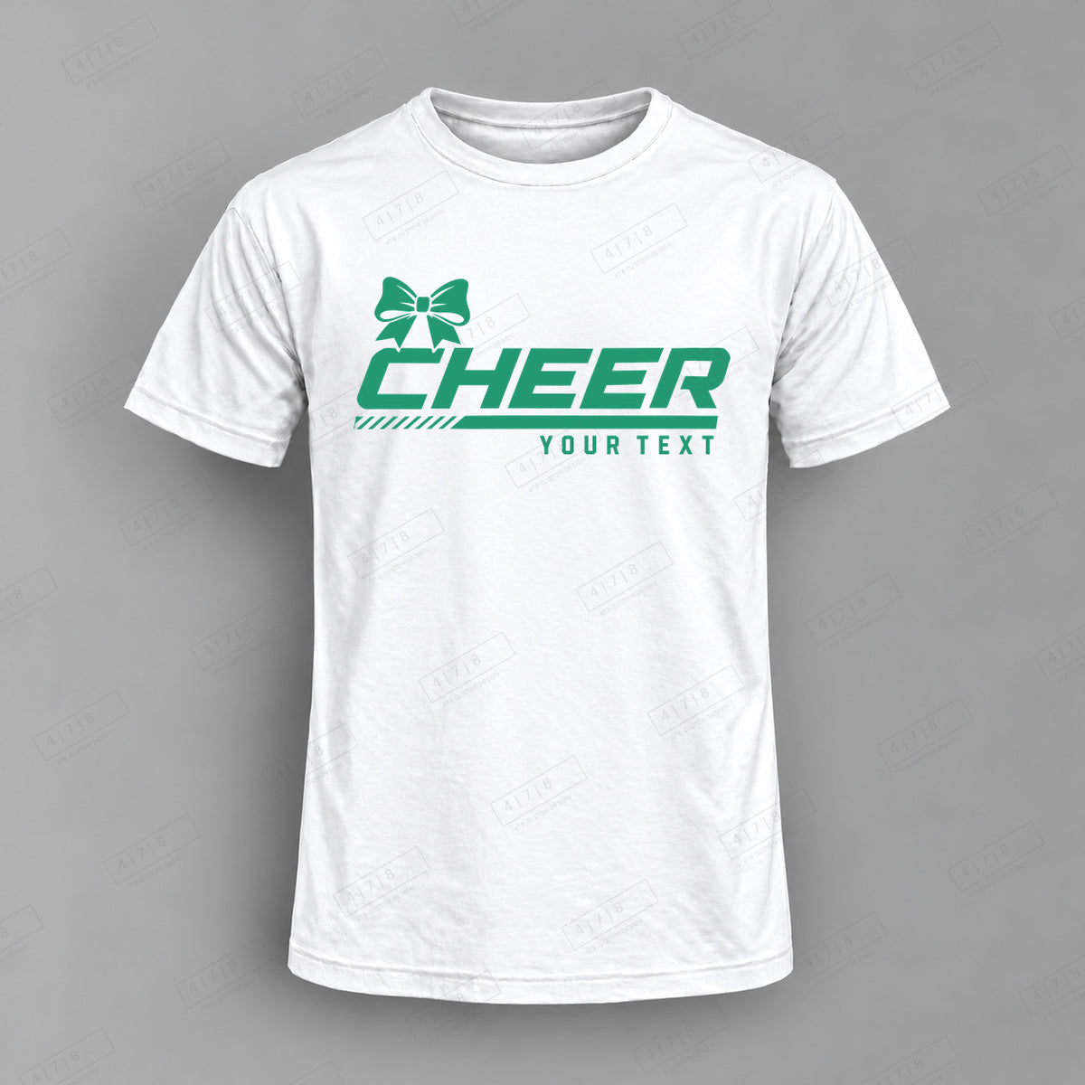 Custom Cheer Design 9-005 Top white shirt mockup with 478 Custom Design watermark