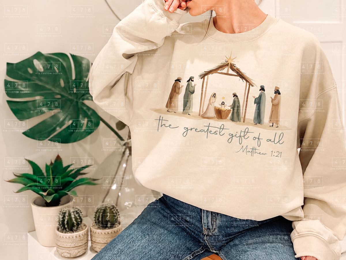 The Greatest Gift of All Neutral Nativity Top apparel mockup