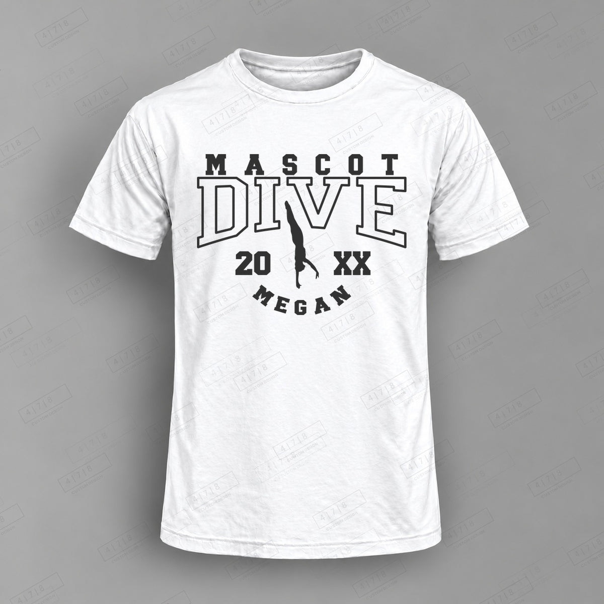 Custom Swim and Dive Design 1-004 Top on white shirt, 478 Custom Design watermarked mockup