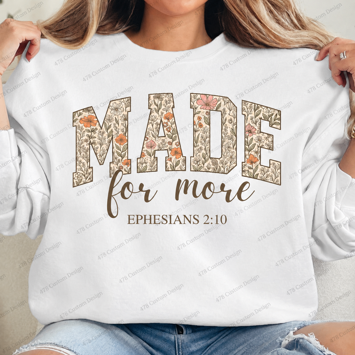 Made for More Floral Ephesians 2:10 Top apparel mockup — 478 Custom Design