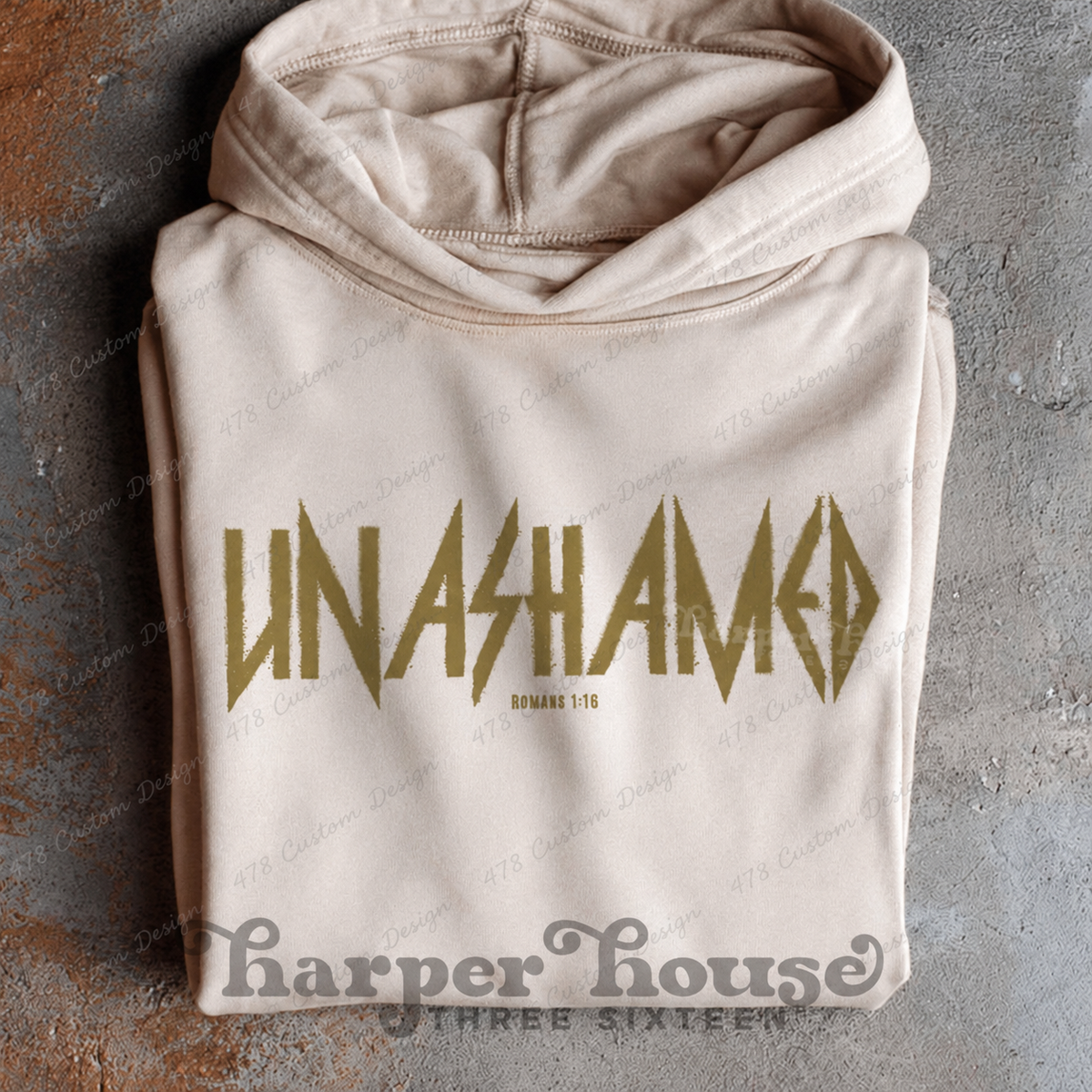 Unashamed Romans 1:16 Grunge Top apparel mockup — 478 Custom Design