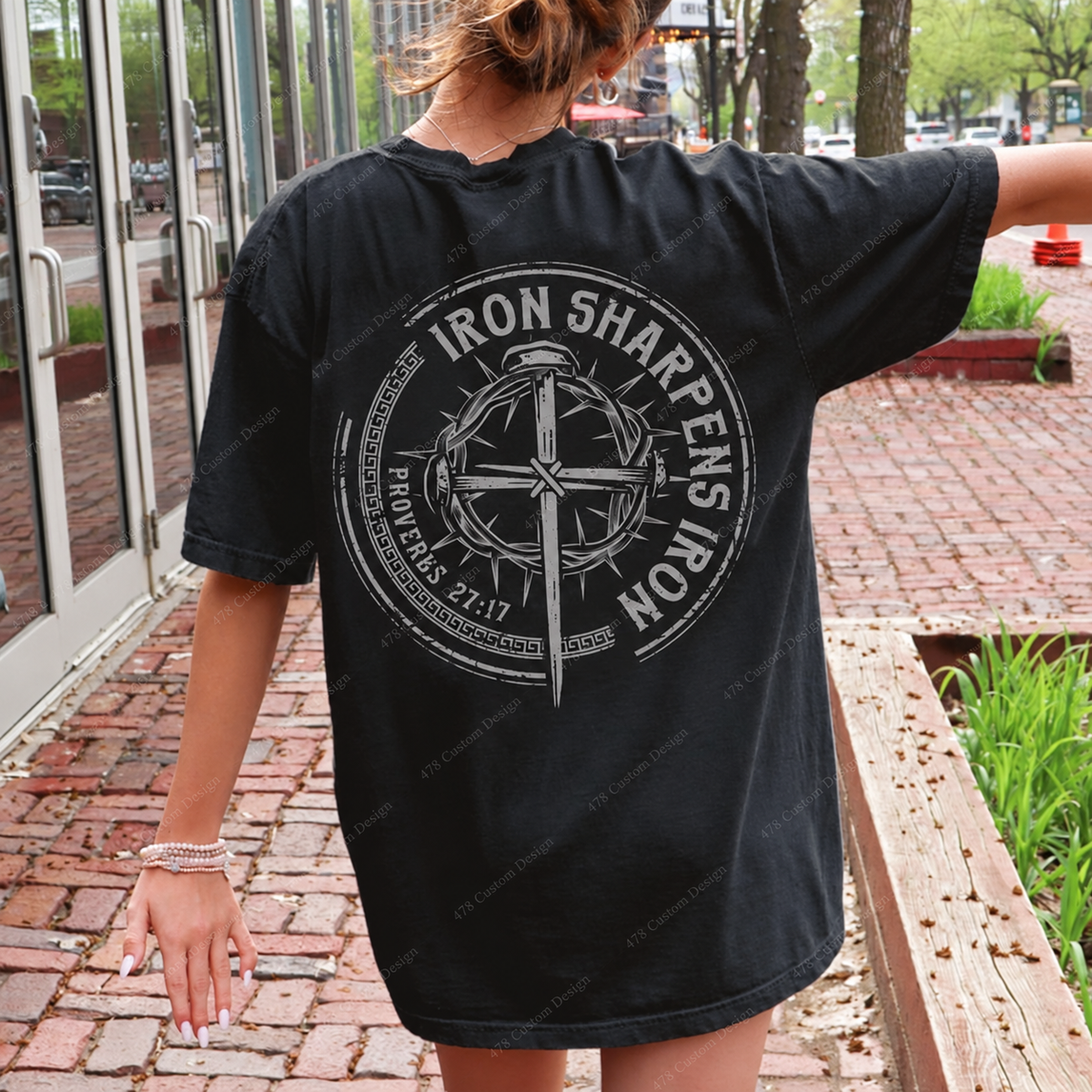 Iron Sharpens Iron Circular Cross Top apparel mockup — 478 Custom Design