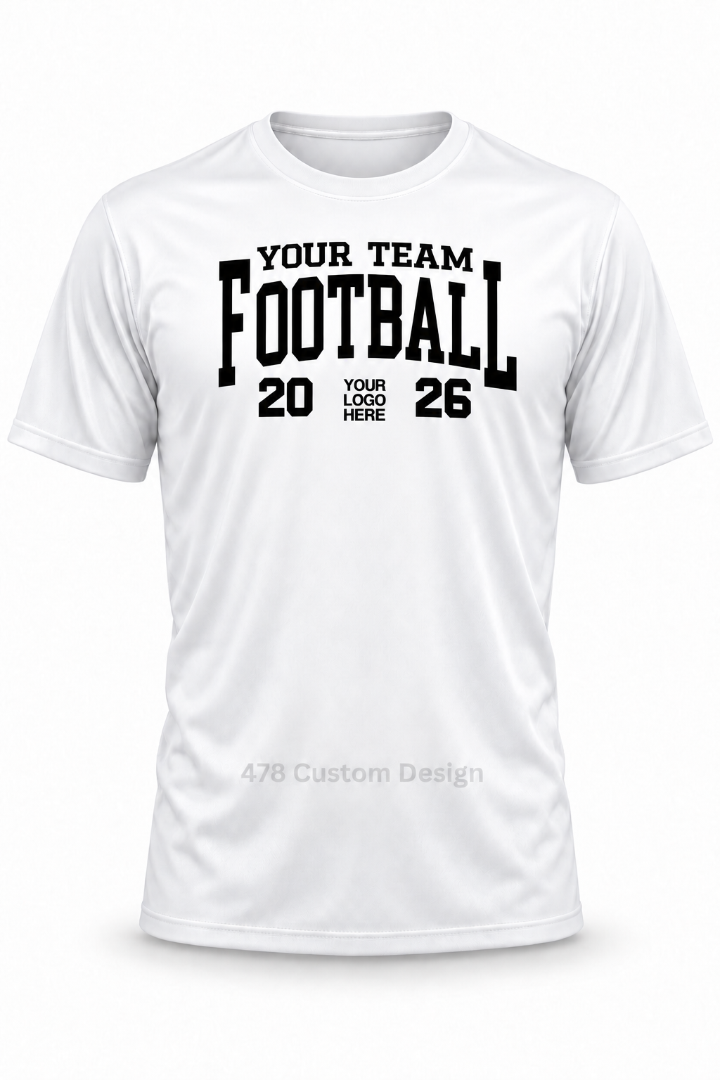 Football design 06 enlarged on a full-length white performance shirt