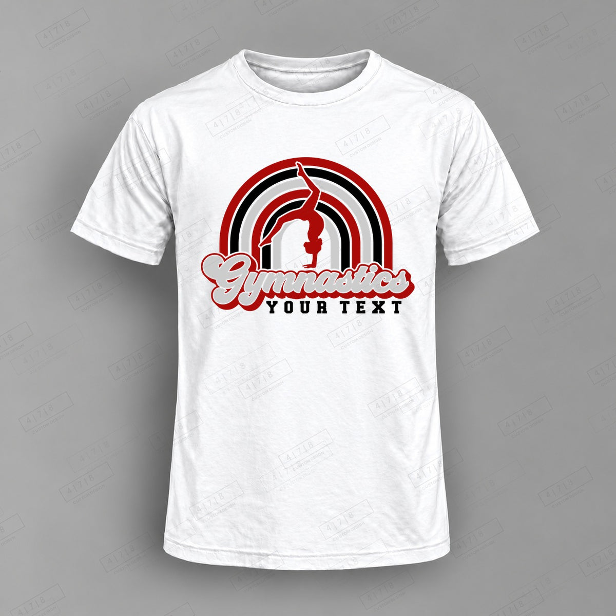 Custom Gymnastics Design 2-0020 Top on white shirt, 478 Custom Design watermarked mockup