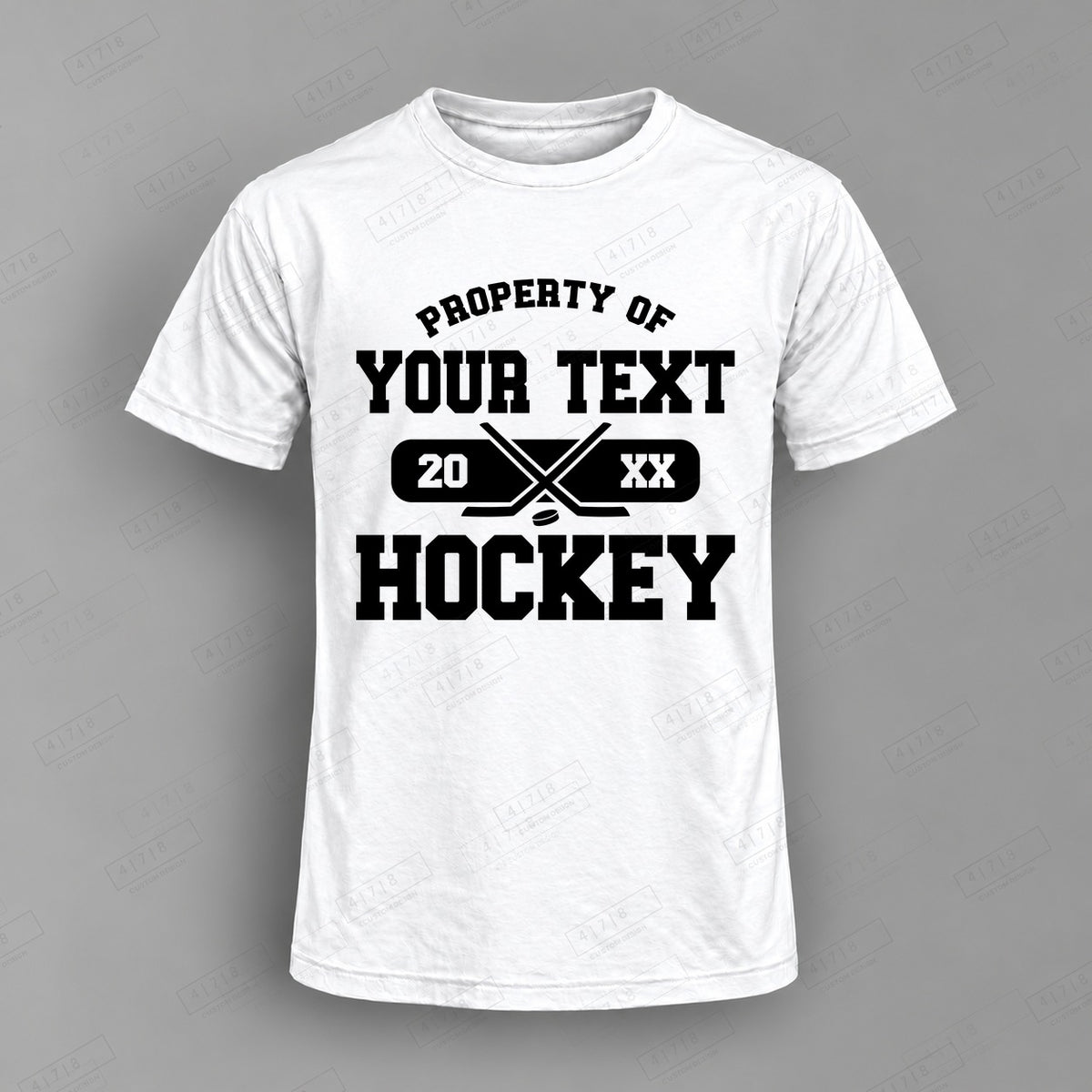 Custom Hockey Design 2-0023 Top on white shirt, 478 Custom Design watermarked mockup