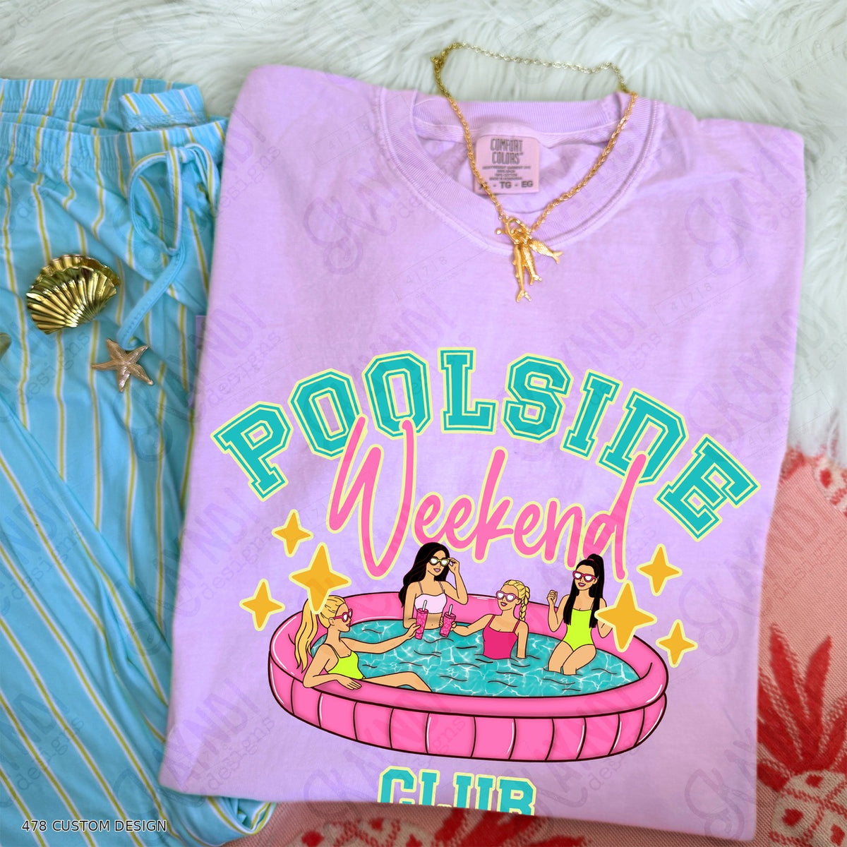 Poolside Weekend Club Top garment mockup with 478 Custom Design watermark