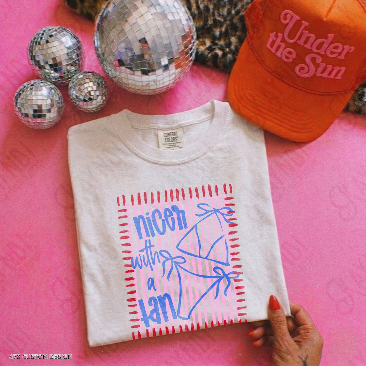 Nicer With a Tan Top garment mockup with 478 Custom Design watermark