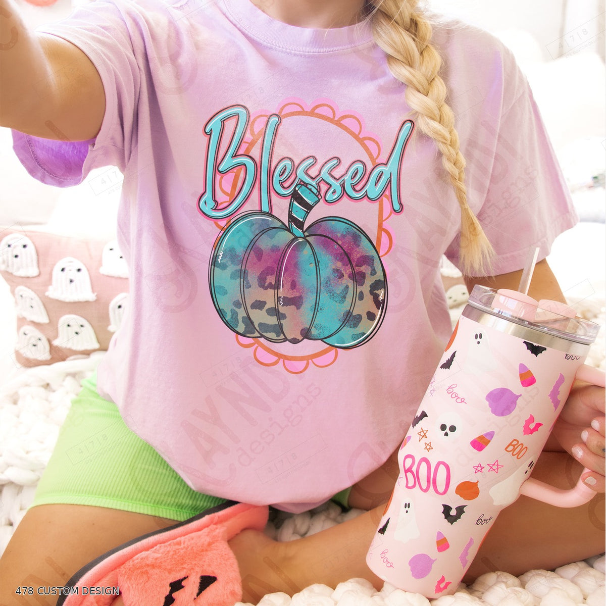 Blessed Leopard Pumpkin Top garment mockup with 478 Custom Design watermark