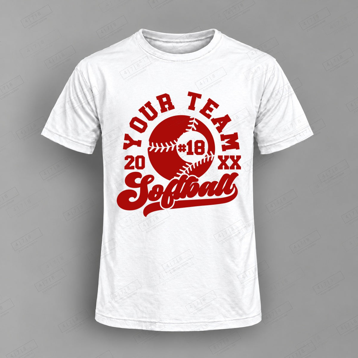 Custom Softball Design 2-0031 Top on white shirt, 478 Custom Design watermarked mockup