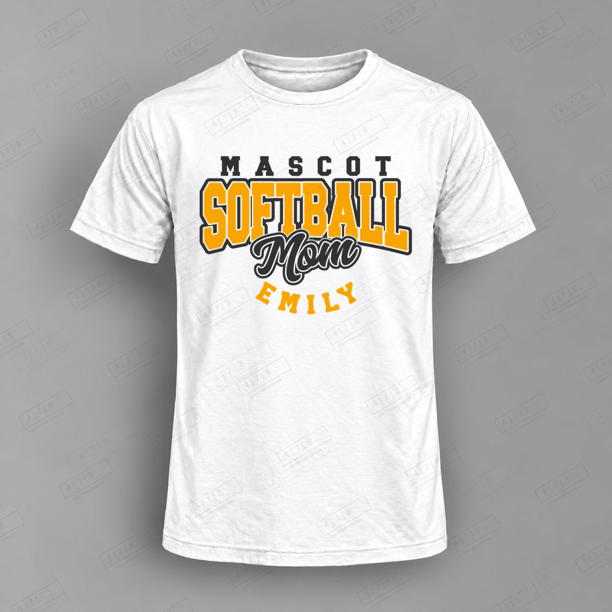 Custom Softball Mom Design 3-0049 Top on white shirt, 478 Custom Design watermarked mockup