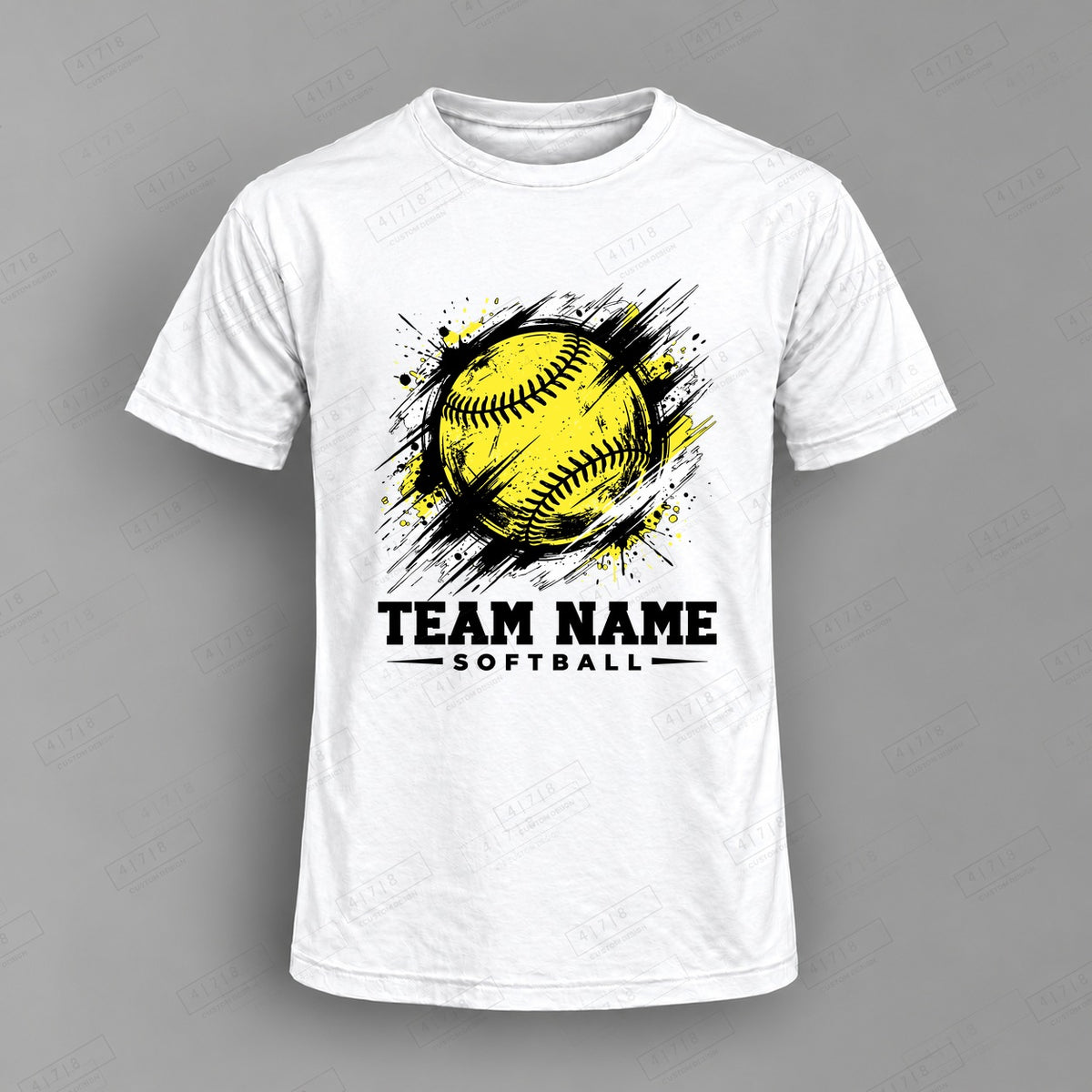 Custom Softball Design 6-002 Top on white shirt, 478 Custom Design watermarked mockup