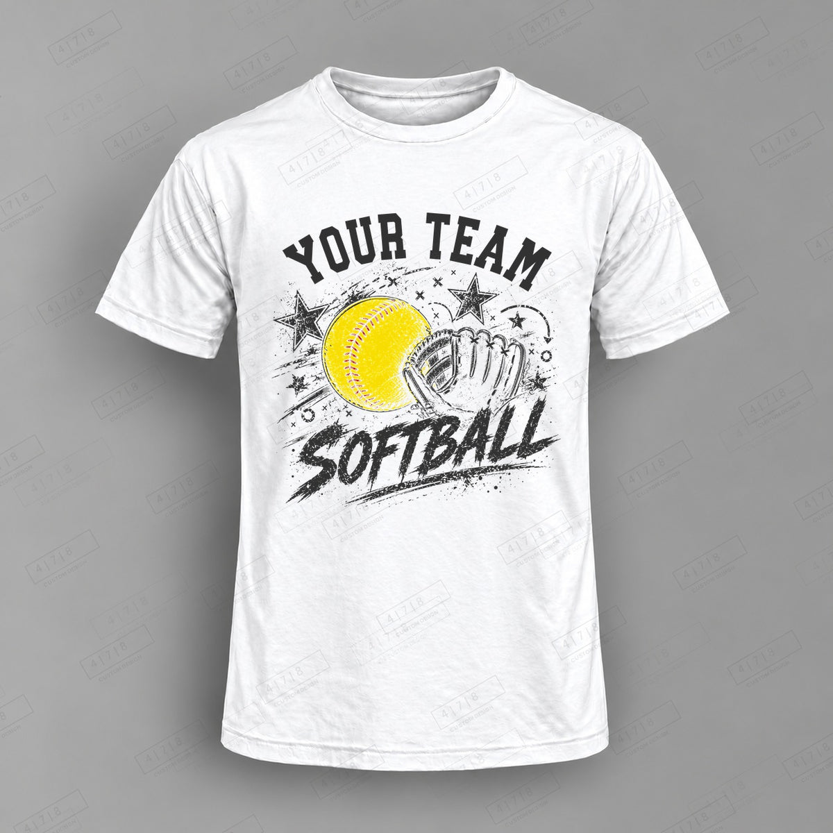 Custom Softball Design 7-003 Top on white shirt, 478 Custom Design watermarked mockup