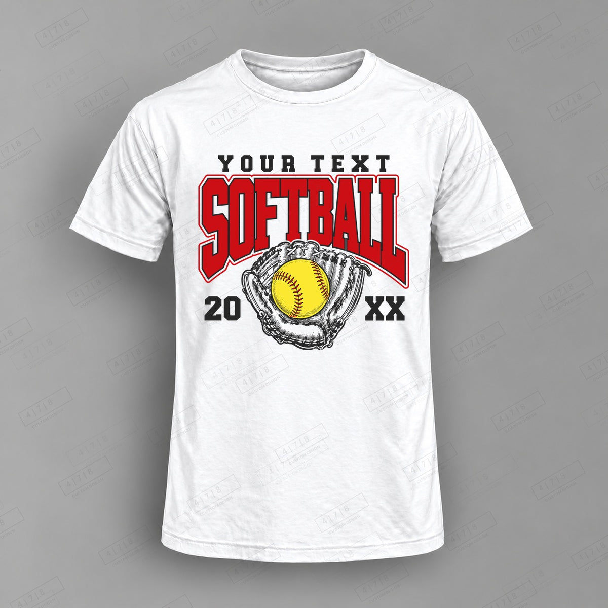 Custom Softball Design 8-003 Top on white shirt, 478 Custom Design watermarked mockup