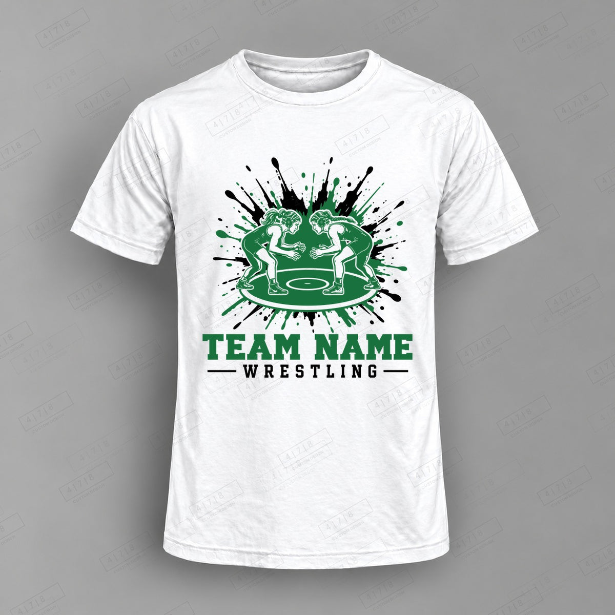 Custom Wrestling Design 2-0014 Top on white shirt, 478 Custom Design watermarked mockup