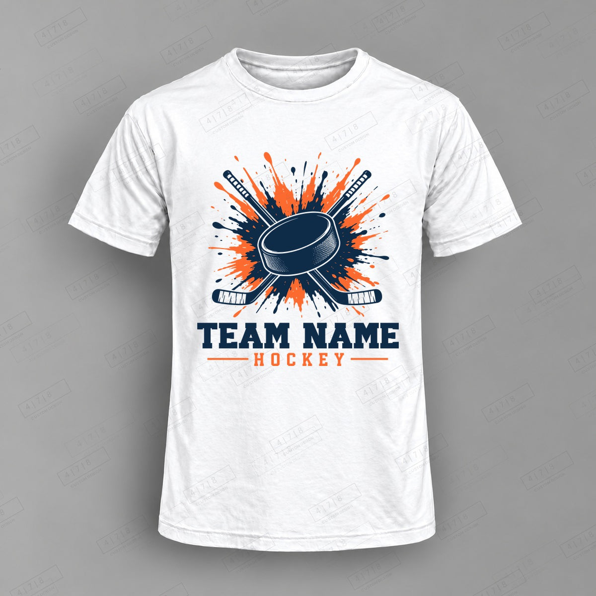Custom Hockey Design 2-0018 Top on white shirt, 478 Custom Design watermarked mockup