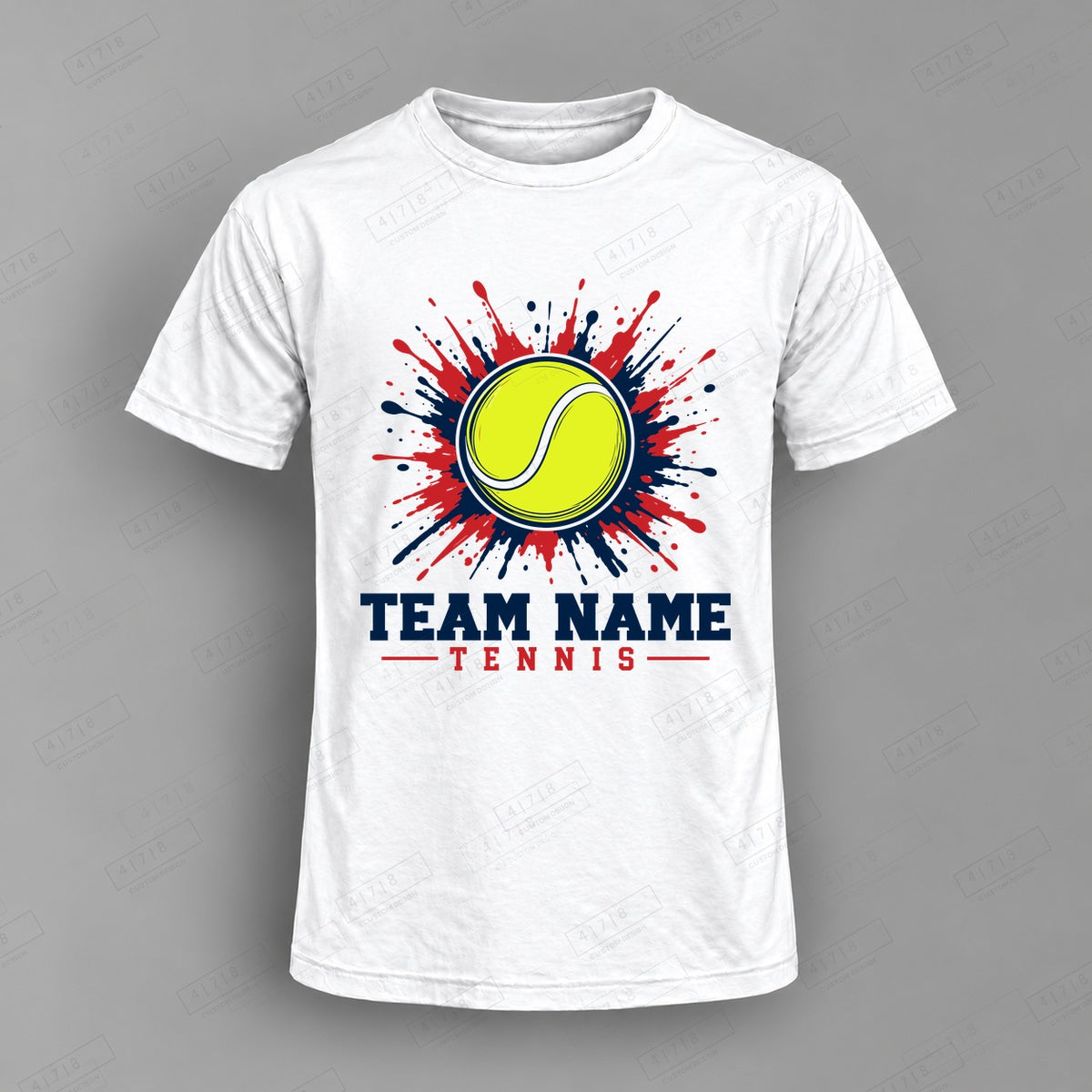 Custom Tennis Design 2-007 Top on white shirt, 478 Custom Design watermarked mockup