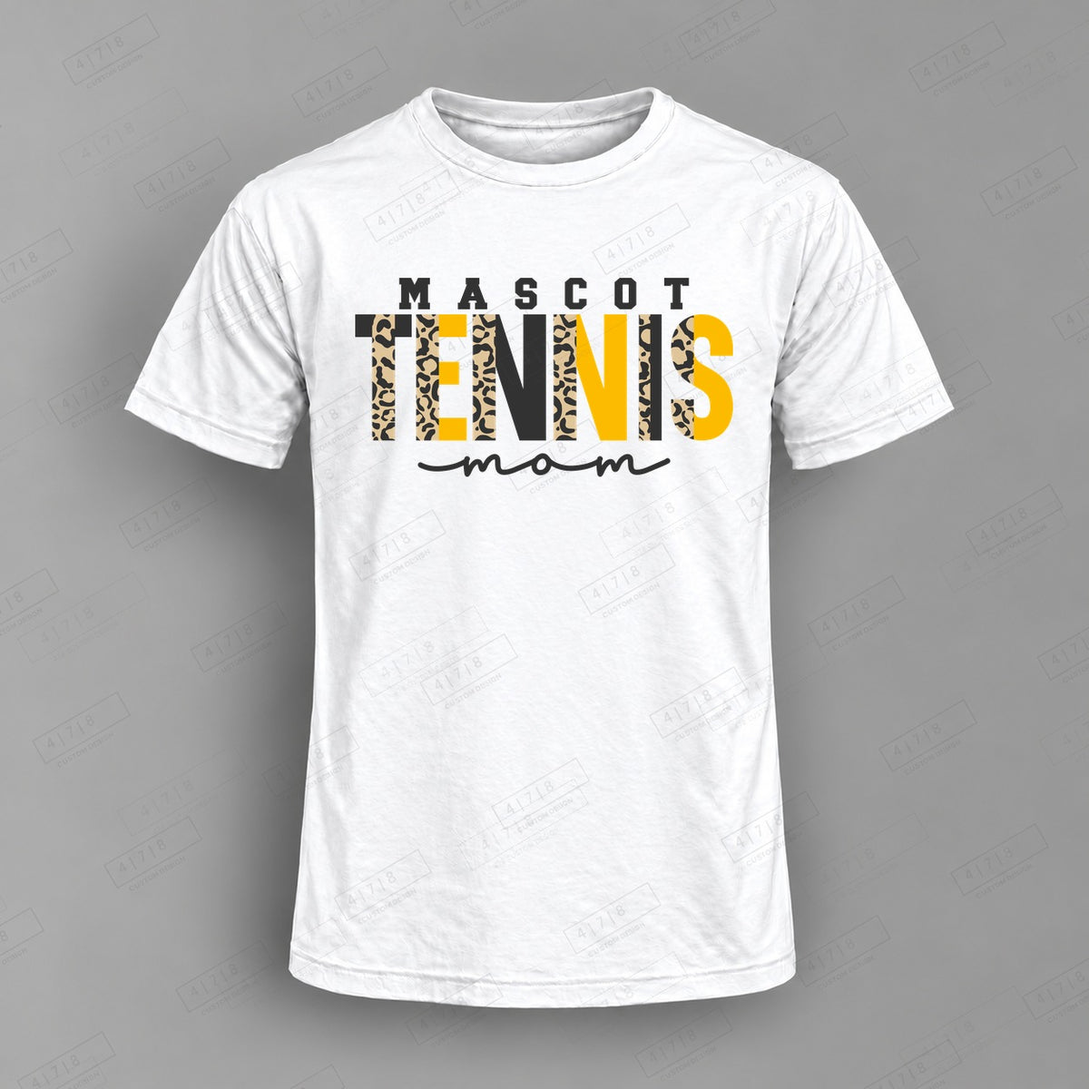 Custom Tennis Mom Design 1-008 Top on white shirt, 478 Custom Design watermarked mockup