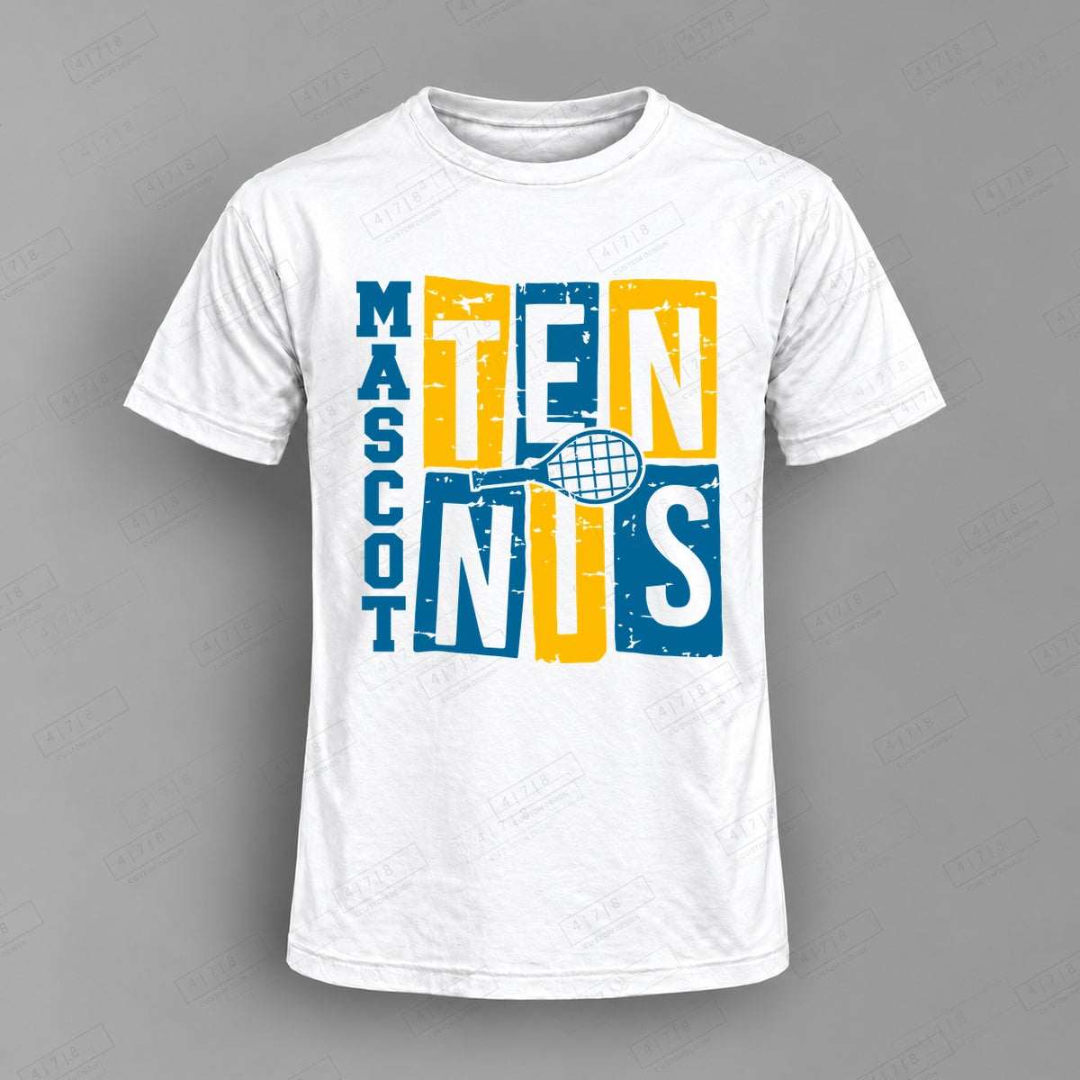 Custom Tennis Design 2-0024 Top on white shirt, 478 Custom Design watermarked mockup