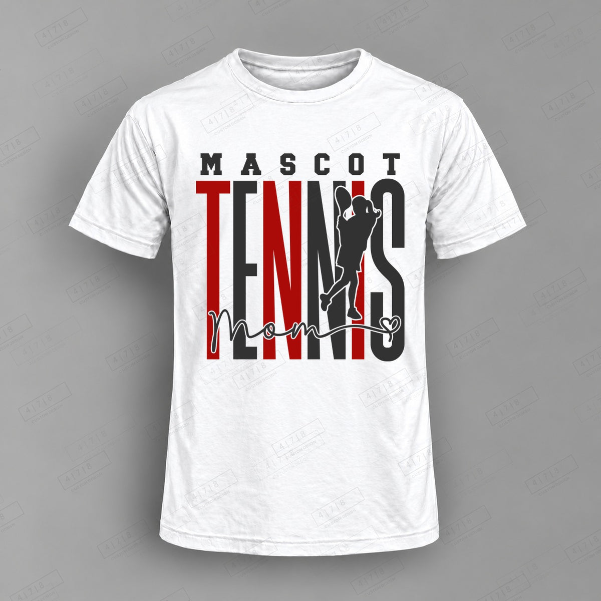 Custom Tennis Mom Design 2-0026 Top on white shirt, 478 Custom Design watermarked mockup