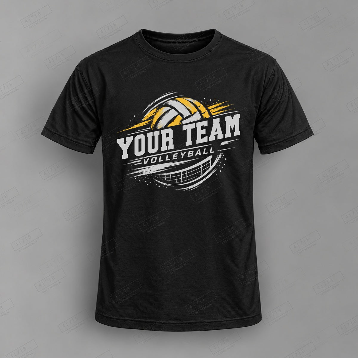 Custom Volleyball Design 5-007 Top on black shirt, 478 Custom Design watermarked mockup