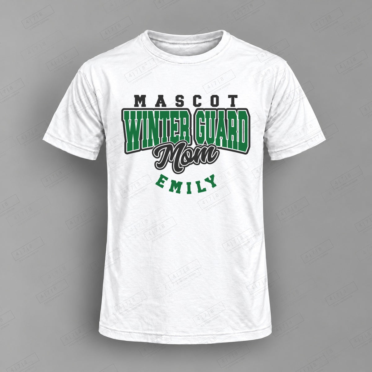 Custom Winter Guard Mom Design 1-001 Top on white shirt, 478 Custom Design watermarked mockup