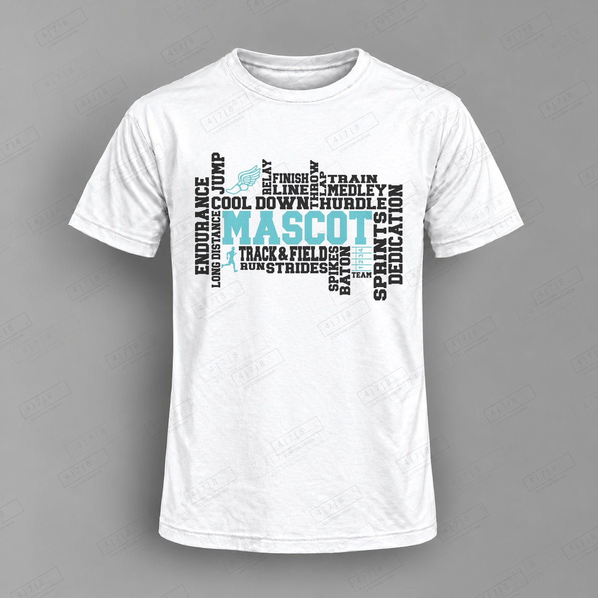 Custom Track and Field Design Custom Top on white shirt, 478 Custom Design watermarked mockup
