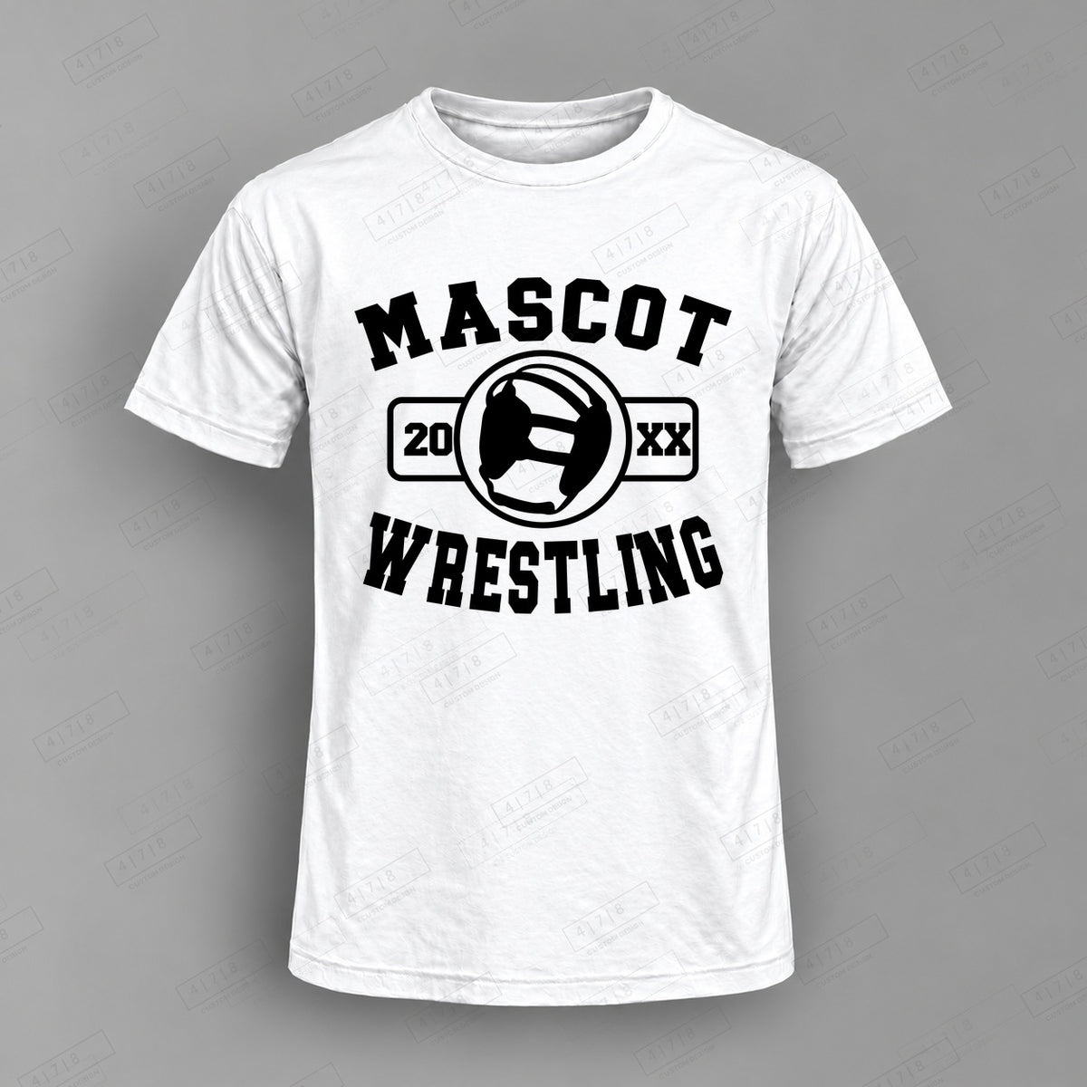 Custom Wrestling Design 1-0013 Top on white shirt, 478 Custom Design watermarked mockup