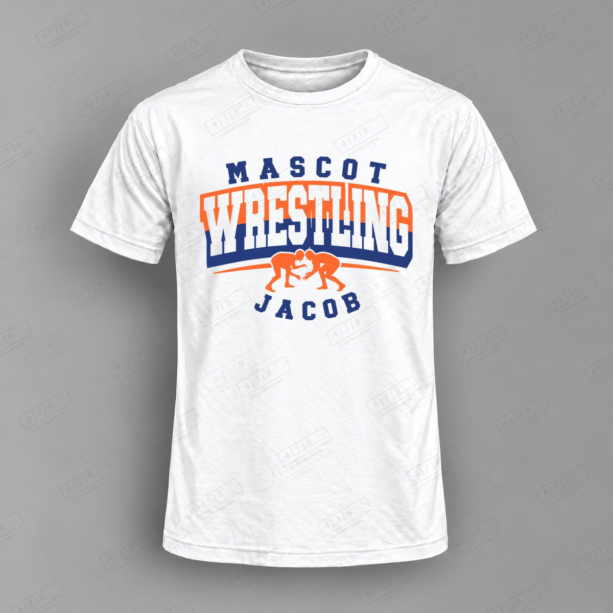 Custom Wrestling Design 3-0029 Top on white shirt, 478 Custom Design watermarked mockup