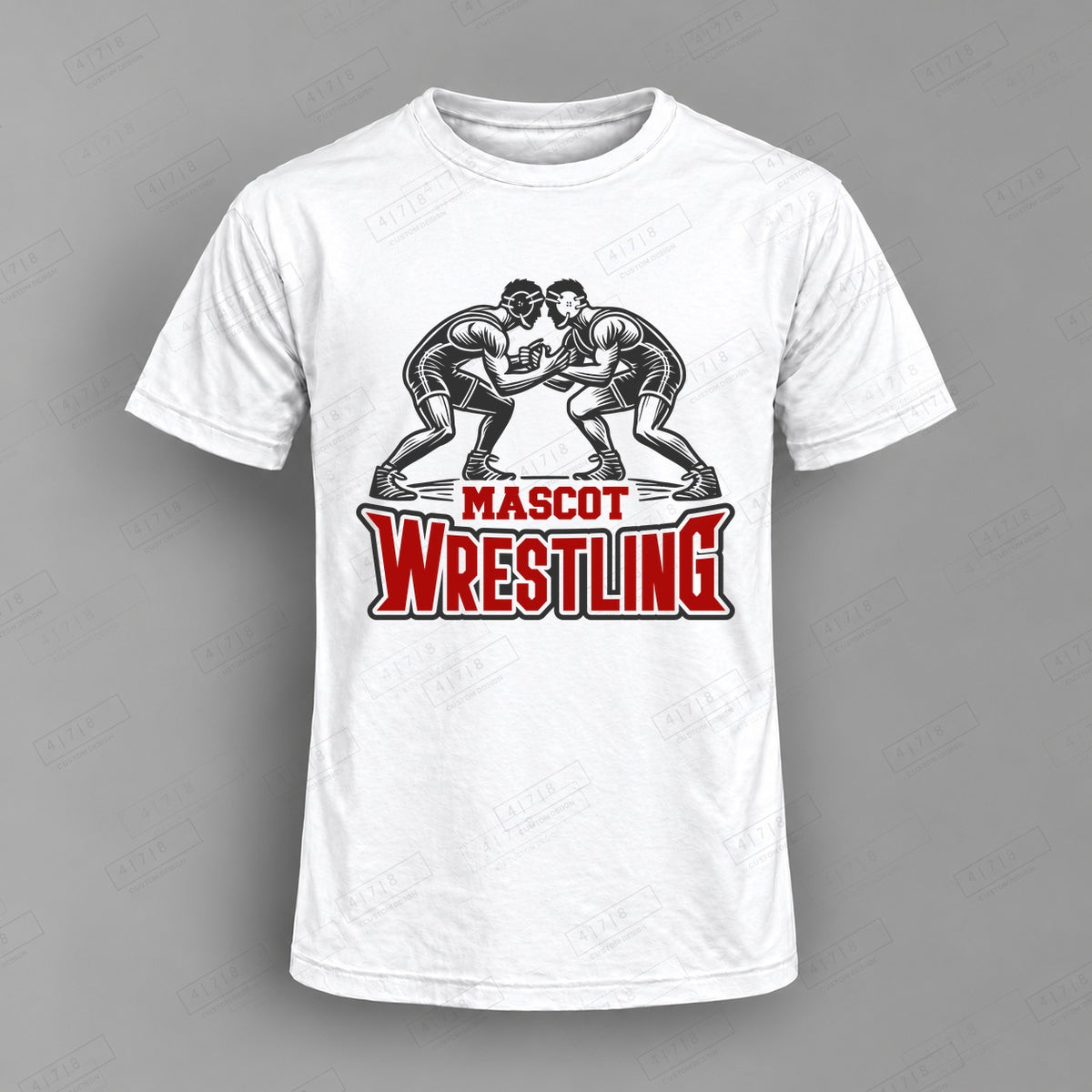 Custom Wrestling Design 3-0041 Top on white shirt, 478 Custom Design watermarked mockup