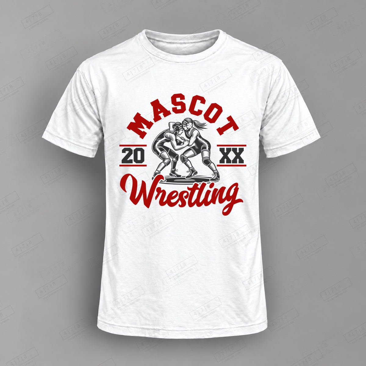 Custom Wrestling Design 3-0045 Top on white shirt, 478 Custom Design watermarked mockup