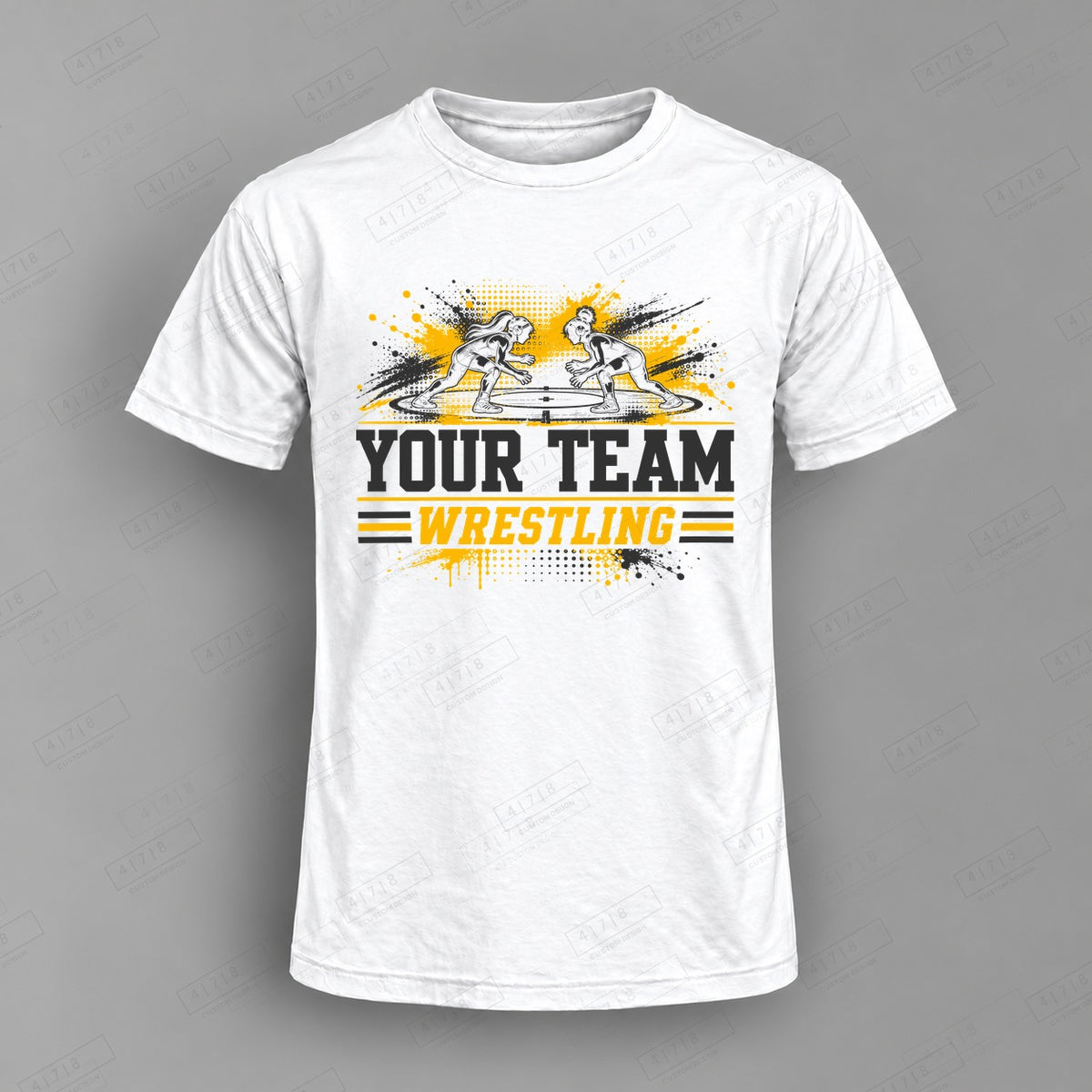 Custom Wrestling Design 5-007 Top on white shirt, 478 Custom Design watermarked mockup