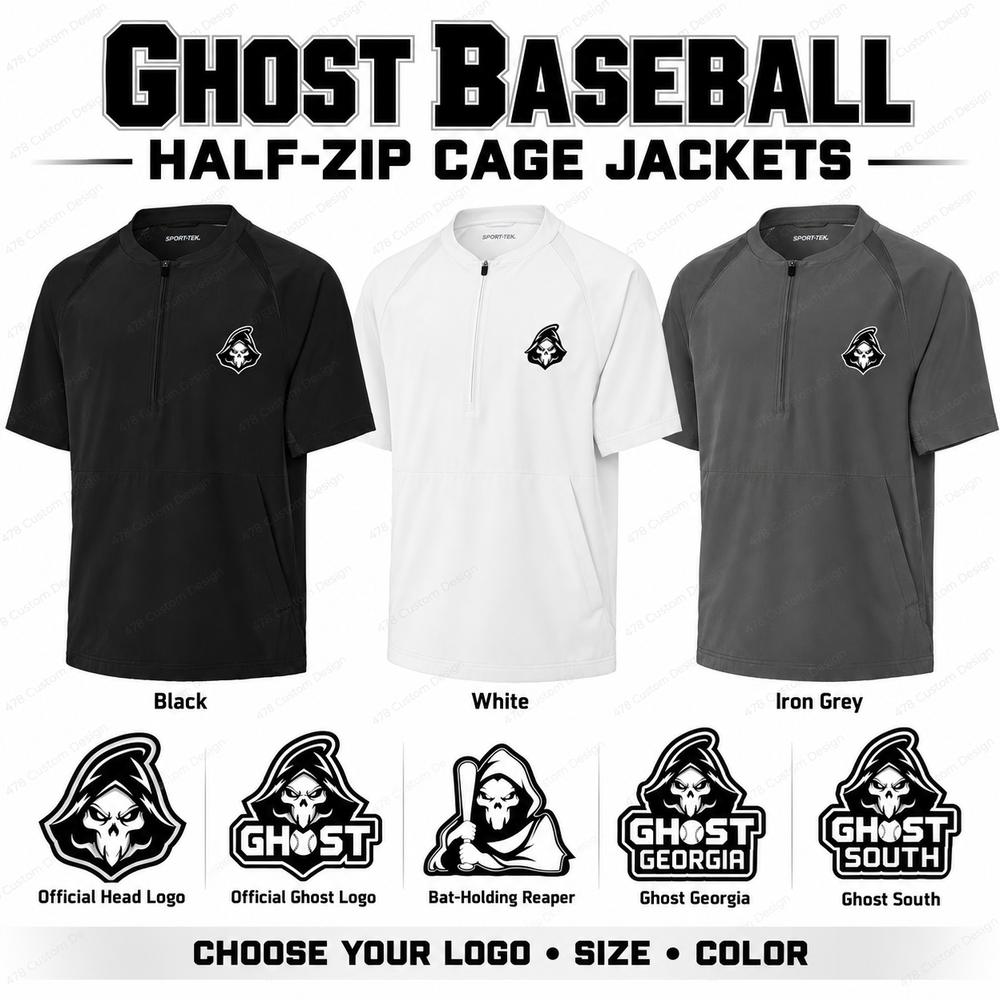 Ghost Baseball cage jackets — choose Head Logo, Ghost Logo, Bat-Holding Reaper, Ghost Georgia or Ghost South