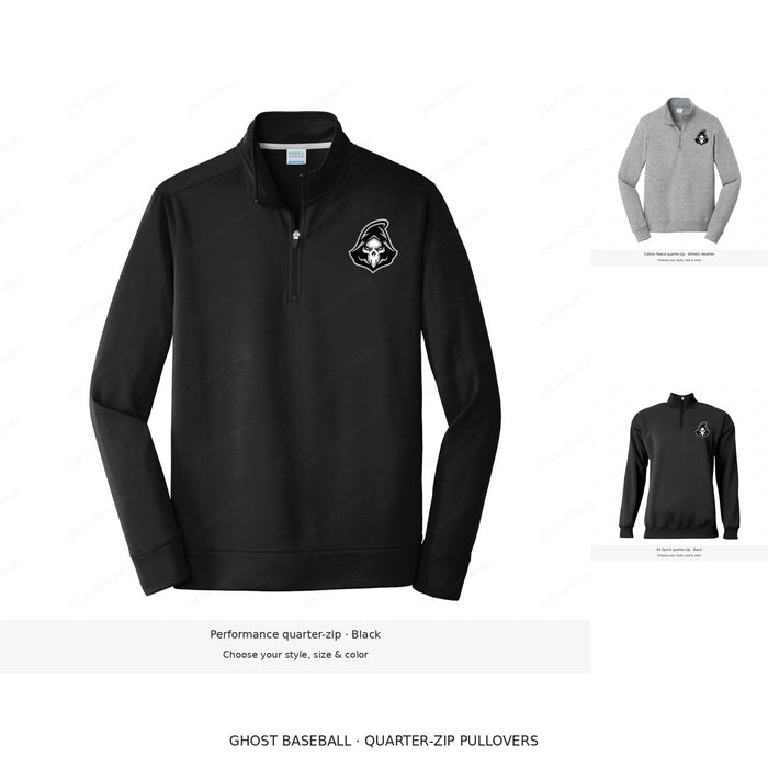 Ghost Baseball — Head Logo — Quarter-Zip Pullovers — corrected left-chest placements; all styles