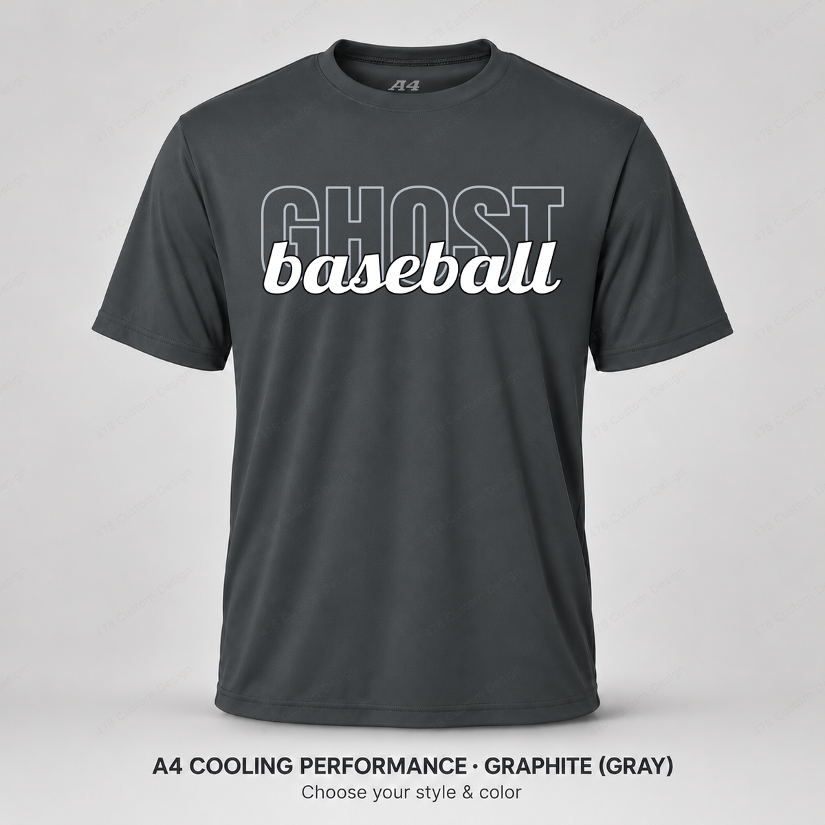 Ghost Baseball Tall Outline & Script — Gray