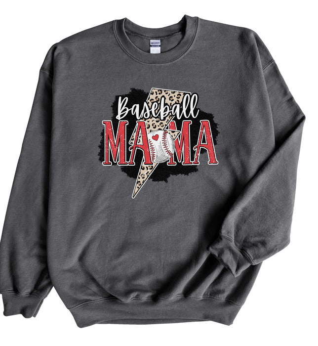 Baseball Mama Leopard Lightning Bolt Crewneck and Hoodies