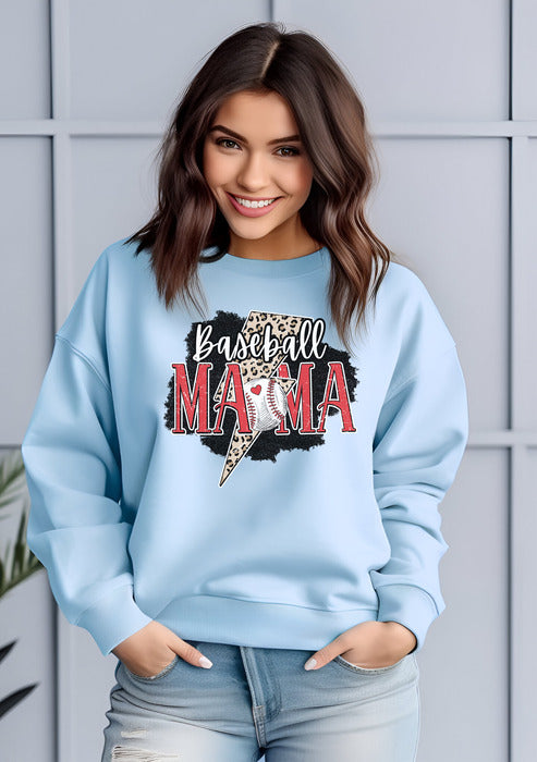 Baseball Mama Leopard Lightning Bolt Crewneck and Hoodies