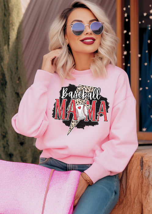 Baseball Mama Leopard Lightning Bolt Crewneck and Hoodies