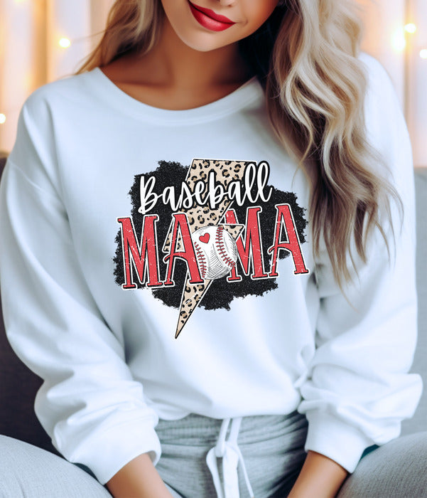 Baseball Mama Leopard Lightning Bolt Crewneck and Hoodies