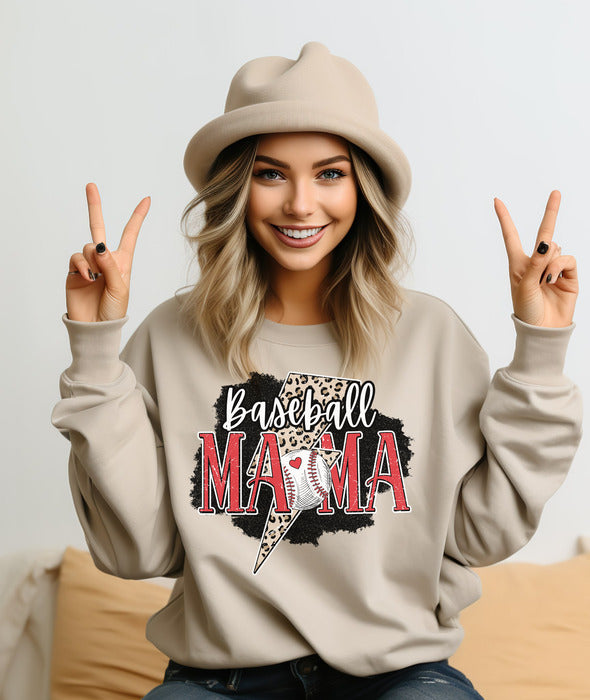 Baseball Mama Leopard Lightning Bolt Crewneck and Hoodies