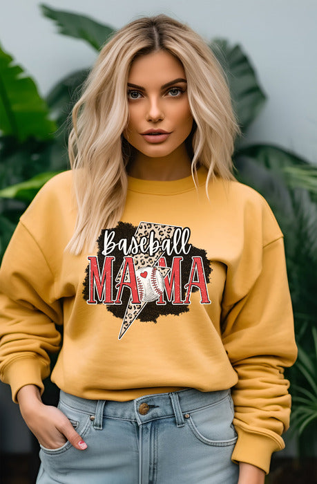 Baseball Mama Leopard Lightning Bolt Crewneck and Hoodies