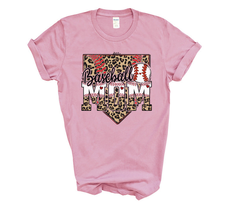 Baseball Mom Leopard Homeplate Short & Long Sleeve T-Shirt