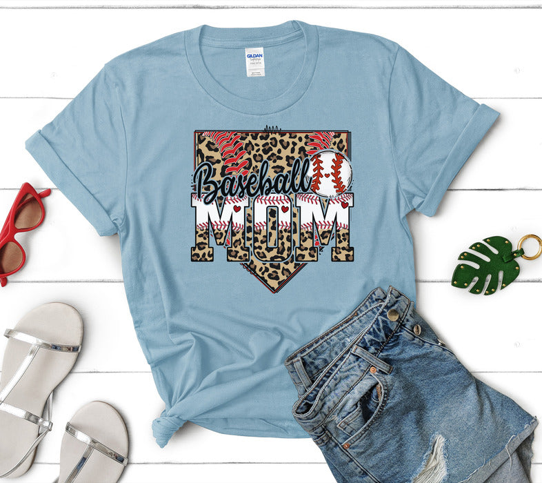 Baseball Mom Leopard Homeplate Short & Long Sleeve T-Shirt