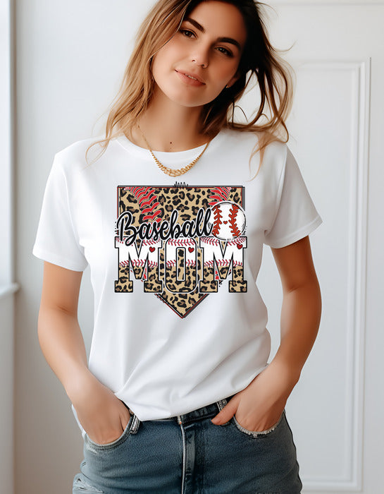 Baseball Mom Leopard Homeplate Short & Long Sleeve T-Shirt
