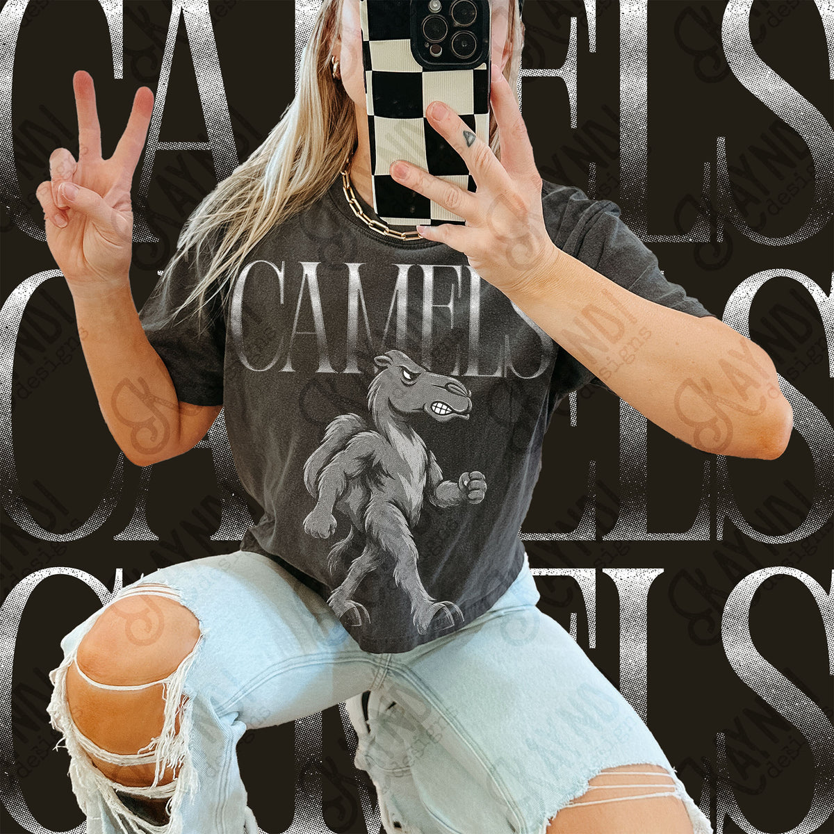 Halftone Camels Top design mockup