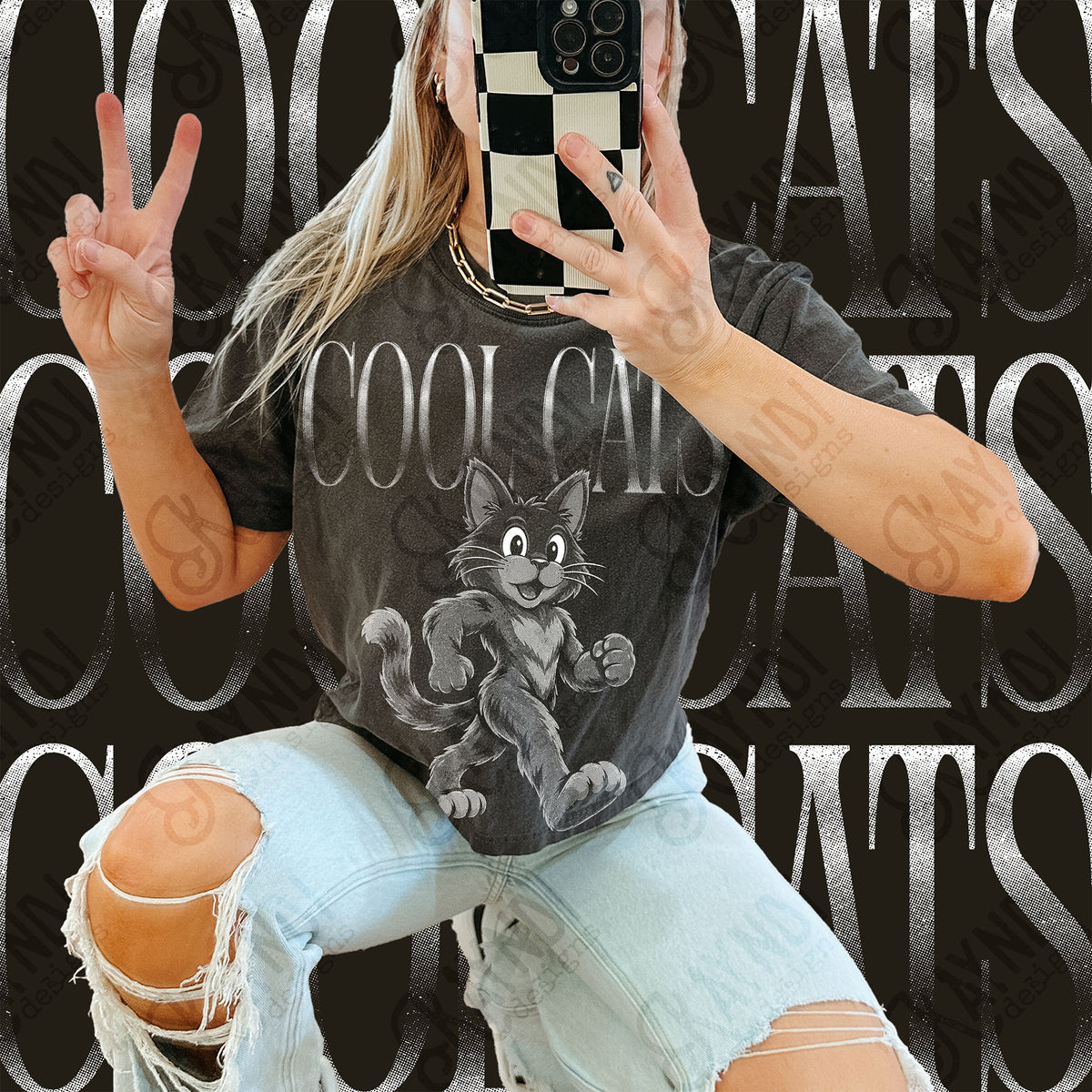 Halftone Cool Cats Top design mockup
