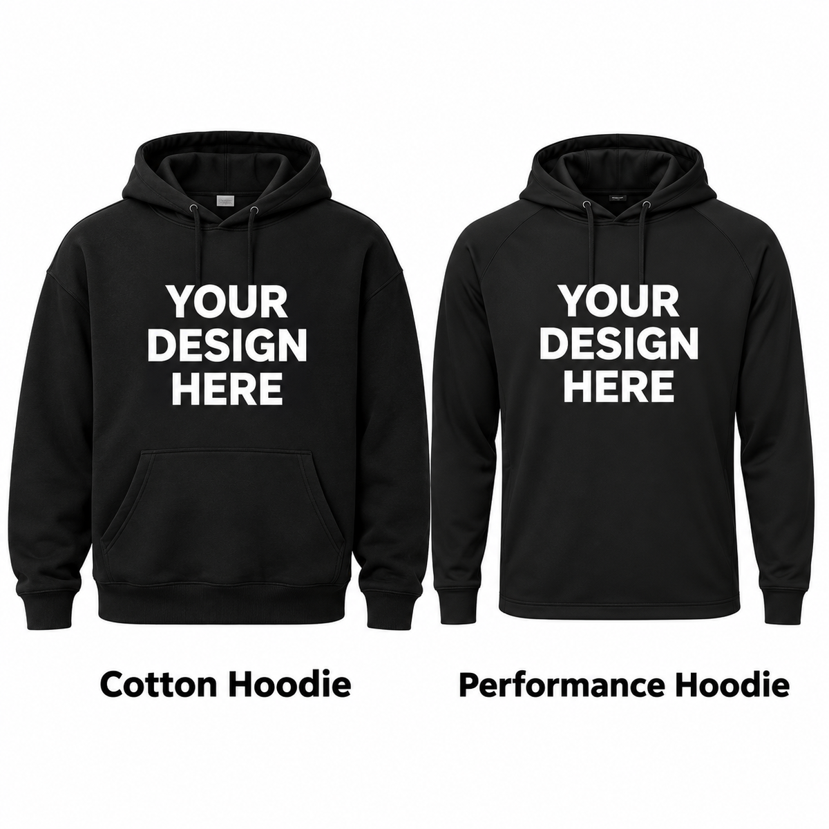 Custom hoodies — YOUR DESIGN HERE or YOUR LOGO HERE personalization example