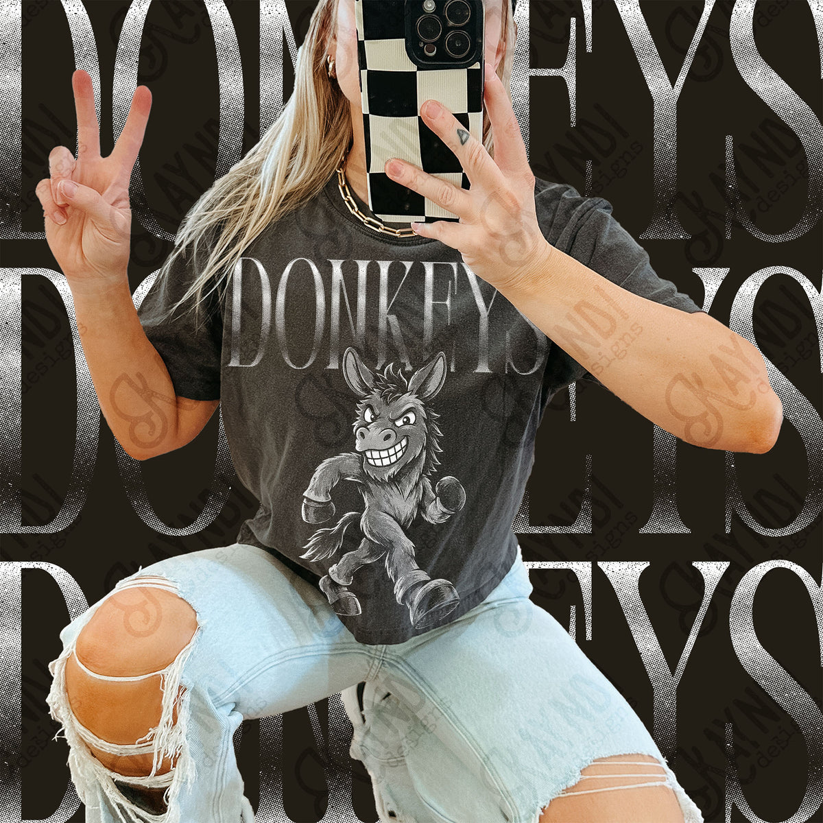Halftone Donkeys Top design mockup