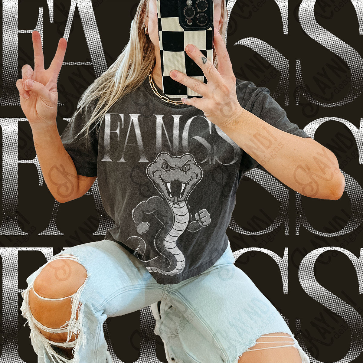 Halftone Fangs Top design mockup